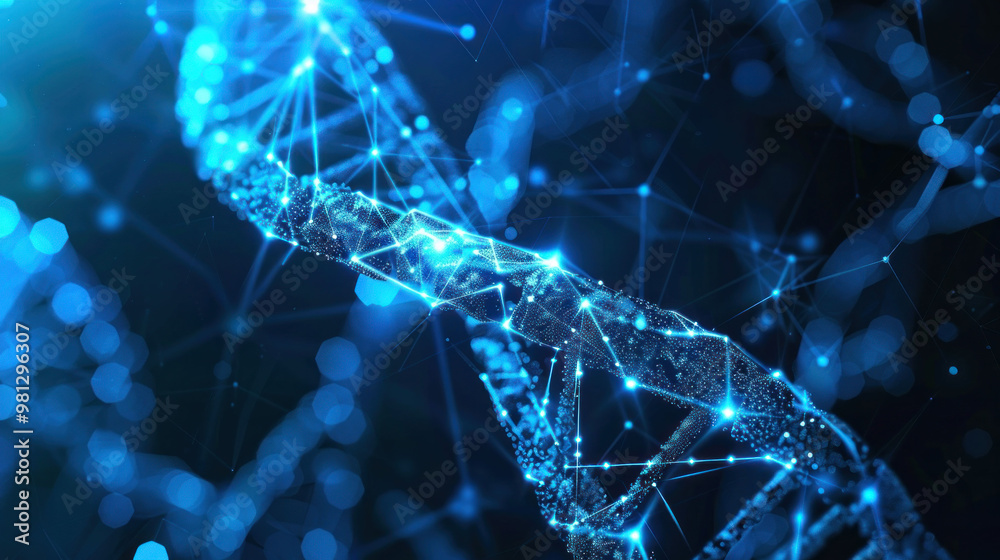 Poster image showcases vibrant blue representation of dna, symbolizing intricate connections and complexiti