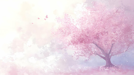 Blooming Cherry Tree in a Watercolor Dream