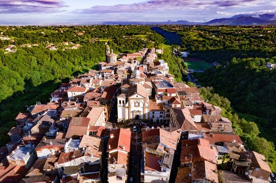 Aerial view of the Church of San Lorenzo in Zagarolo, Italy