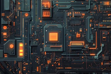 Fototapeta premium Intricate Cybernetic Circuit Board Futuristic Digital Technology Backdrop