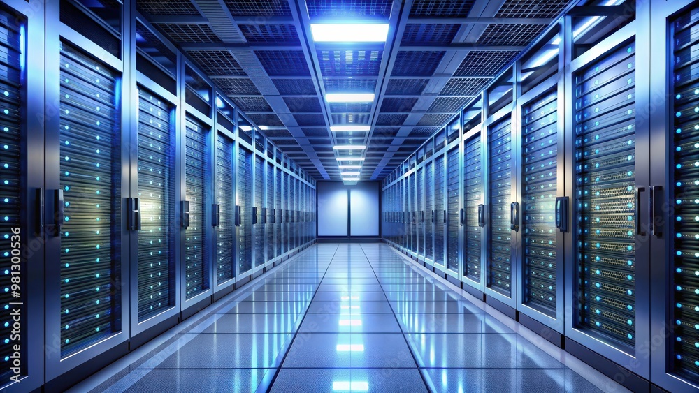 Poster corridor of server room with server racks in datacenter, , datacenter, servers, technology, network,