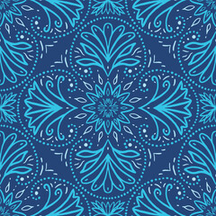 Ethnic Square Tile. Vintage Talavera Border. Azulejo Seamless Design. Portuguese Patchwork Ornament