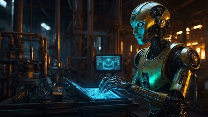 a luminous arcane droid mechanic glowing with image