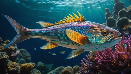 Fototapeta premium a shimmering aquatic kingfish with every inch image