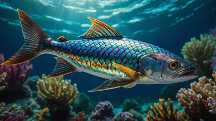Fototapeta premium a shimmering aquatic kingfish with every inch image