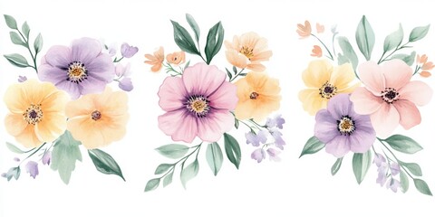 Obraz premium Discover a stunning and vibrant collection of beautifully crafted watercolor wildflowers, ideal for creating exquisite invitations, charming greeting cards, and delightful spring decorations