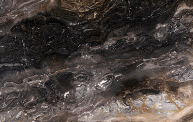 Background of black marble with white and orange veins