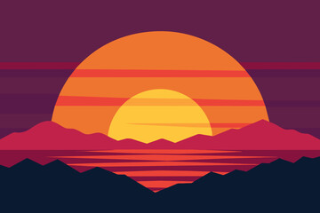 Obraz premium Vector illustration of a beautiful sunset on a summer background, perfect for seasonal or tropical-themed designs.