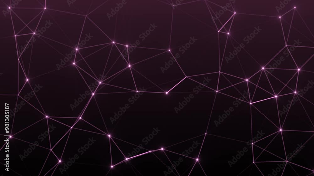 Poster Purple sparkling conncetion web, dark geomtric abstract network background animation