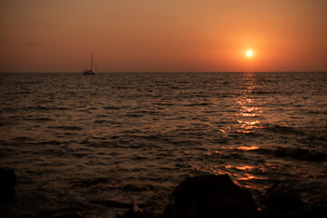 Sunset over sea, Amazing landscape colorful sky background