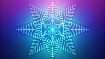 Geometric star pattern with thin purple lines and light blue gradient, geometric, star, pattern, thin lines, purple