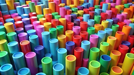 Obraz premium Abstract pattern of multicolored cylindrical figures in different colors, rendering, abstract, pattern, multicolored