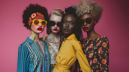 Obraz premium Group of fashionable women standing in a studio