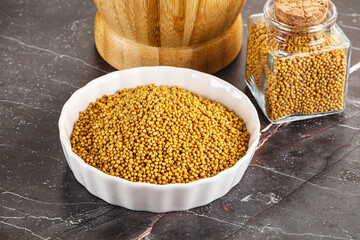 Mustard dry seeds in the bowl