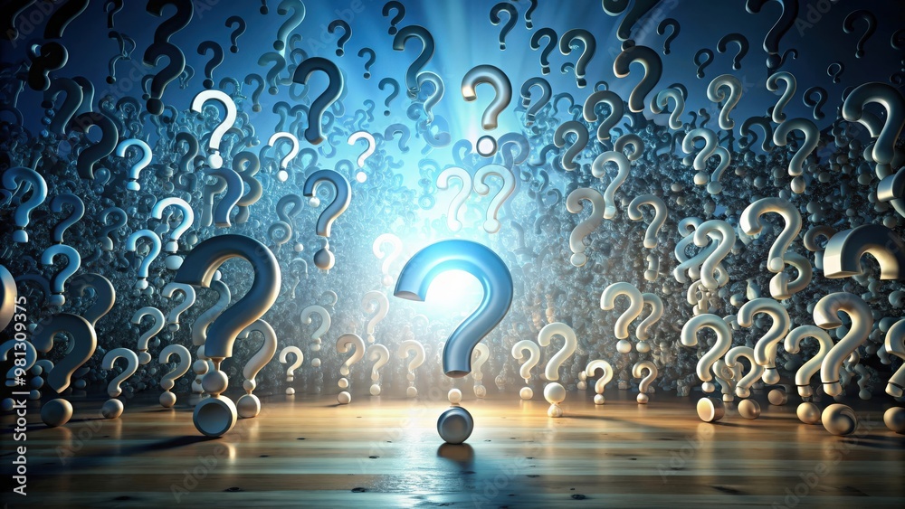 Poster Abstract concept of unanswered questions and uncertainty, uncertainty, confusion, perplexed, curiosity, doubt
