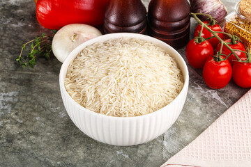 Raw delicous basmati rice heap