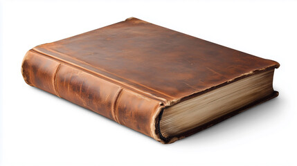 Obraz premium Classic Hardcover Book with Brown Leather Cover, Slightly Open, Floating on a White Background