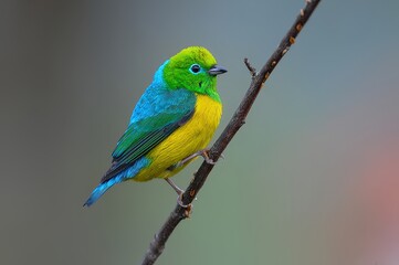 Fototapeta premium A colorful bird perched on a branch, showcasing vibrant plumage in nature.