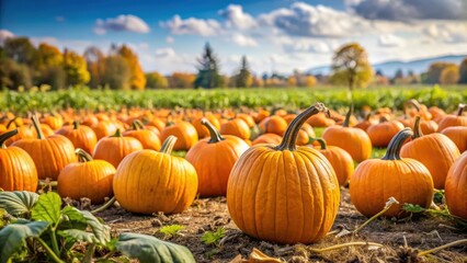 Vertical shot of a vibrant pumpkin patch with ripe pumpkins ready for harvest, pumpkin patch, pumpkins, autumn, fall, harvest