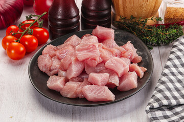 Diced raw turkey fillet cubes