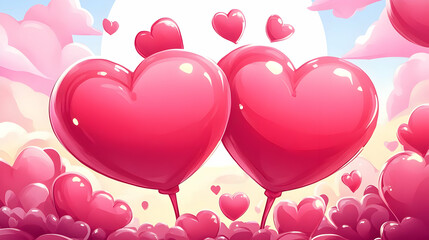 Heart Balloons Floating in a Sky of Love