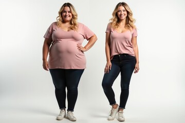 Fototapeta premium chubby overweight woman standing on white background, generative AI