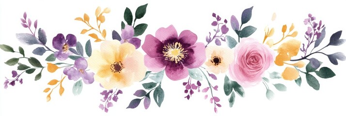 This exquisite watercolor floral bouquet, abundant in vibrant colors and intricate leaves, is perfect for wedding invitations, captivating greeting cards, and joyful spring celebrations that inspire