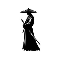 vector silhouette of a samurai with a sword on a white background .Generative AI