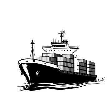 black cargo ship sailing on waves clip art preview