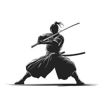 recommend clip art: vector silhouette of a samurai with a sword on a white background .Generative AI