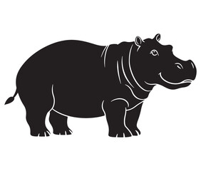 Silhouette hippopotamus cartoon isolated on white background 