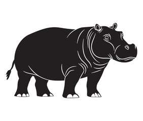Silhouette hippopotamus cartoon isolated on white background 