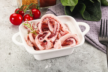Marinated squid tentacles in the bowl