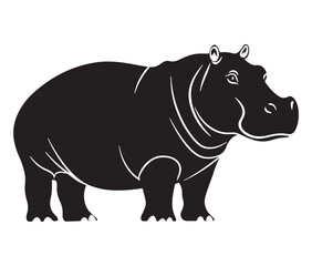 Silhouette hippopotamus cartoon isolated on white background 
