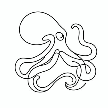 recommend clip art: A black and white drawing of an octopus. The octopus is drawn in a very simple and stylized way, with its tentacles and head outlined in black