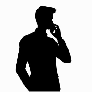 recommend clip art: A man is standing in a suit and looking at his phone. He is wearing a tie and has a pocket square