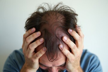 Fototapeta premium close up of person head stressed about hair problem , generative AI