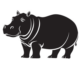 Silhouette hippopotamus cartoon isolated on white background 
