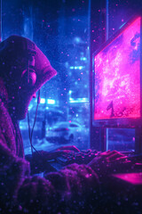 Obraz premium gamer in the night, gaming immersion, video game fun and virtual worlds