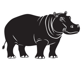 Silhouette hippopotamus cartoon isolated on white background 