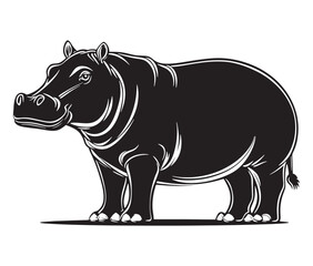 Silhouette hippopotamus cartoon isolated on white background 