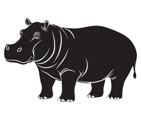 Silhouette hippopotamus cartoon isolated on white background 