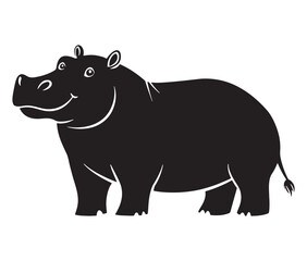 Silhouette hippopotamus cartoon isolated on white background 