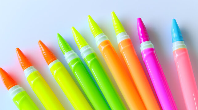 series of highlighters in neon colors pink yellow green