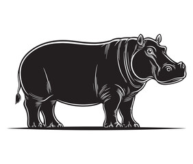 Silhouette hippopotamus cartoon isolated on white background 