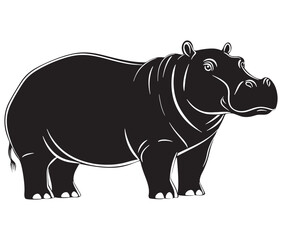 Silhouette hippopotamus cartoon isolated on white background 