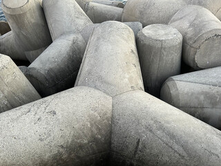 View of concrete breakwater. Close-up. Funchal. Madeira. Portugal.