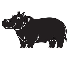 Silhouette hippopotamus cartoon isolated on white background 