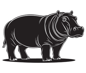 Silhouette hippopotamus cartoon isolated on white background 