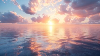 Fototapeta premium Sunset Reflection on Calm Ocean Waters with Pink and Blue Clouds
